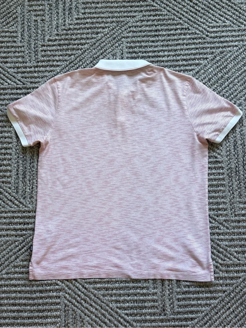 Boss Light Pink Stripe Polo with White Contrast Collar